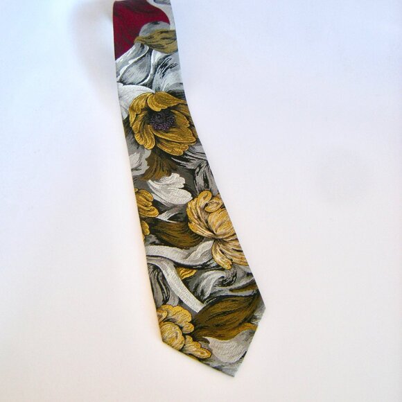 Bachrach Slik Tie  - Floral Patterned Made in USA Fall Earth Tones - Picture 1 of 8